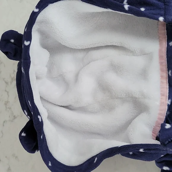 Carter's WARM HOODED FLEECE ONE PIECE BLUE WITH PINK HEARTS SIZE18 MONTHS - Picture 10 of 11